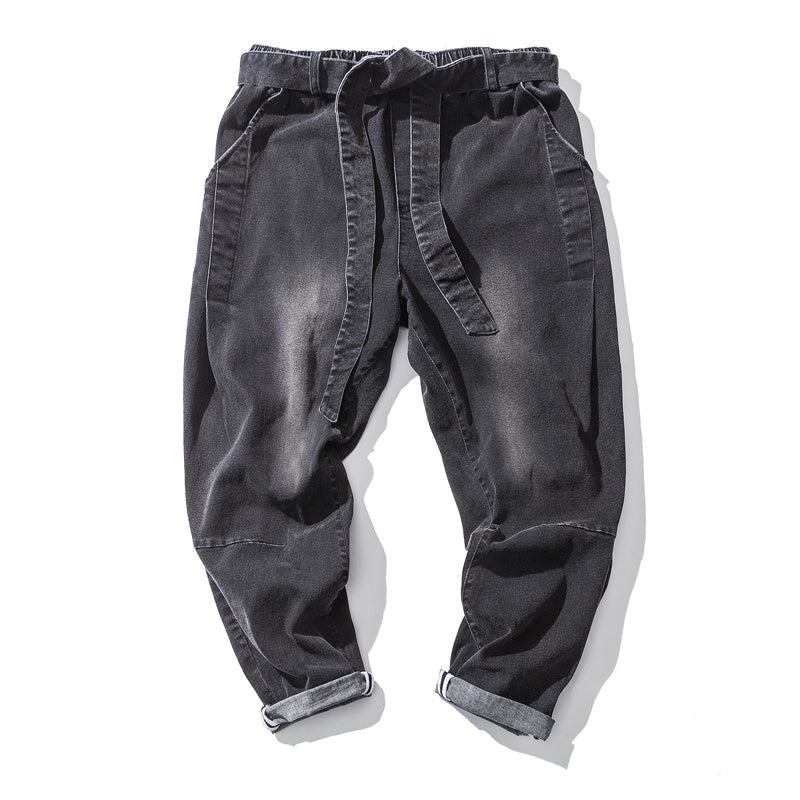 Vintage Loose Fit Men's Denim Jeans with Wide Belt
