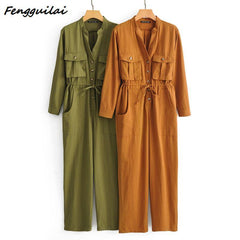 2021 Autumn Vintage Cotton Linen Loose Dungarees Jumpsuit