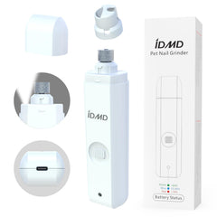 IDMD Dog Nail Trimmers-Powerful 2-Speed Dog Nail Grinder-with Safe LED Lighting and Battery Capacity Indicator Light & Type-c USB Rechargeable Quiet pet Nail Grinder Clipper for Dogs/Cats (White)