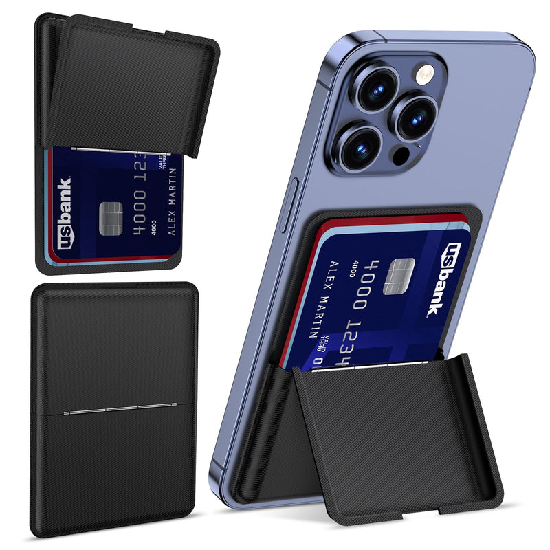 Asstar Magnetic Wallet Compatible with MagSafe Wallet Adjustable Wallet Stand for Apple Wallet Mag Safe Magnetic Card Holder Wallet for iPhone 15/14/13/12 Series Twill PU Leather 3 CardsBlack
