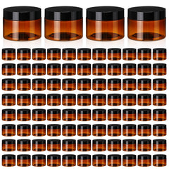 Tanlade 100 Pcs 4 oz Amber Plastic Cosmetic Jars with Lids Empty Leak Proof Container Round Airtight Refillable Cosmetic Jars for Cream Lotion Powder Ointment Beauty Products Travel Storage
