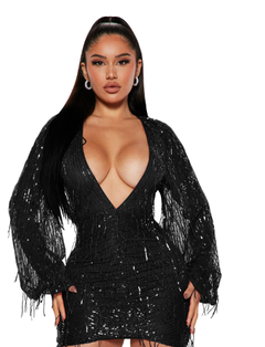 V-neck Sequin Tassel Dress for Women