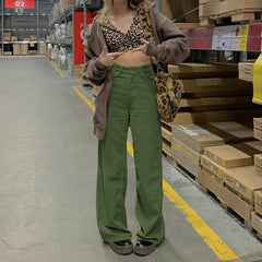 Loose Straight High Waist Corduroy Pants with Pockets