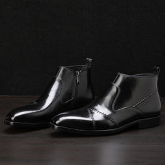 Men's Handmade High-top Leather Boots with Stitching