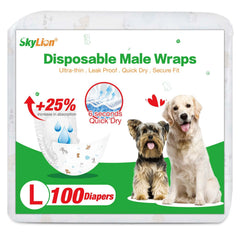 Dog Diapers Male Disposable Super Absorbent 100 Count Male Dog Wraps Leak Proof Ultra Dry & Breathable Large