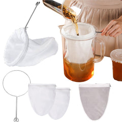 Cheese Cloths for Straining with Handle 3PCS Reusable Extra Fine Mesh Strainer 2 Cotton Nut Milk Bag & 1 Nylon Filter Bag Cheesecloth for Straining Nutmilk Cheese Juice Strainer