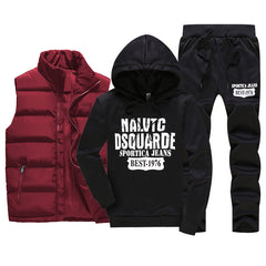 Men's Casual Sportswear Set with Vest and Hoodie (3 Pieces)