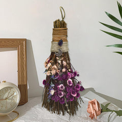 7.5" Cinnamon Broom Handmade Witch Broom for Altar Flower Crystal Cinnamon Broomstick Scented Natural Herbal Protection Mini Broom Decorative Broom Witchcraft Supplies Witchy Gifts for Women (Purple)