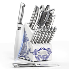 KnifeSaga Kitchen Knife Set - Phantom Iris X5 Knife Block Set - Top-tier Performance 15 Pcs Premium High Carbon Stainless Steel Knife Set with Block and Sharpener Professional Chef Knives Set