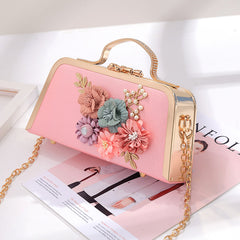 Elegant Floral Chain Shoulder Evening Clutch Bag for Women