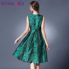 TESSCARA Women's Luxury Jacquard Green Cocktail Dress