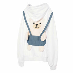 Embroidered Trendy Loose Sweater with Bear Towel Design