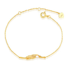 Custom Pearl and Feather Leaf Bracelet for Women