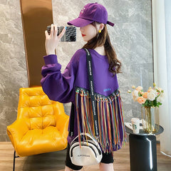 Colorful Tassel Round Neck Blouse and Small Jacket