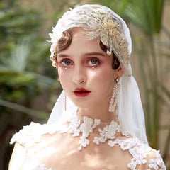 Cute Bride Handcrafted Embroidered Sequin Veil Hat