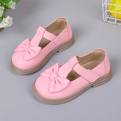 Fashion Solid Color Girls' Leather Loafers with Bow