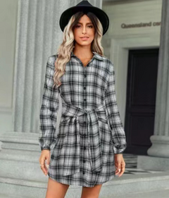 Women's Fashion Plaid Drawstring Waist Dress