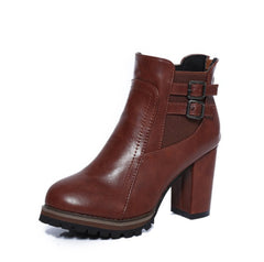 British Vintage Chunky Heel Ankle Boots for Women