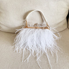 Luxury Ostrich Feather Evening Clutch Bag for Women