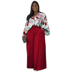 Casual Printed Shirt and Wide-leg Pants Set for Women