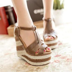 Ethnic Style Contrast Color Thick-Soled Wedge Sandals