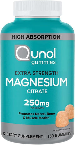 Qunols Magnesium Extra Strength 250 mg | High Absorption Magnesium Supplement | Supports Nerve Health Bone Health Muscle Health Vegetarian 150 Count Gummies