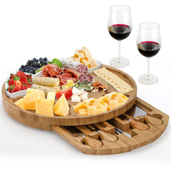 ZENFUN 13 Inch Bamboo Cheese Board and Knife Set Round Charcuterie Boards with Bowls Cheese Cutting Platter Serving Tray for Housewarming Party Picnic 13” x 1.5”