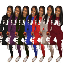 Slim Fit Letter Print Sports Two-Piece Set for Women
