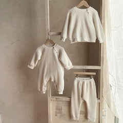 Waffle Cotton Long-Sleeved Baby Jumpsuit for All Seasons