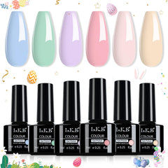 LKE Pastel Gel Nail Polish Set Halloween Christmas 6 Colors Pink Blue Green Purple Yellow Gel Polish Set Gel Nail Kit Soak Off U V/LED Nail Lamp Nail Art Design Manicure for Home DIY & Salon