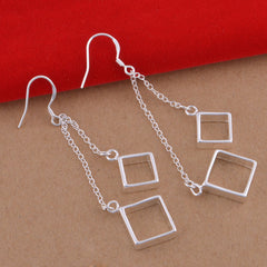 Fashionable 925 Silver Plated Square Earrings (Wholesale)