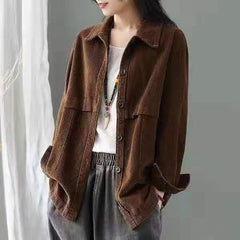Corduroy Blouses for Women - Autumn Long Sleeve Tops