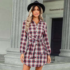 Women's Fashion Plaid Drawstring Waist Dress