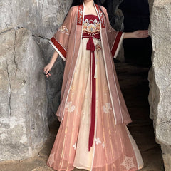 Embroidered Hanfu Suit with Tang Dynasty Hezi Skirt