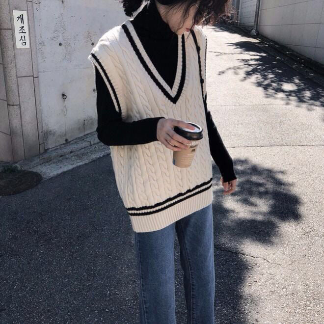Autumn Winter College Style V-Neck Sweater Vest