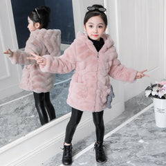 Girls' Thickened Imitation Fur Coat for Autumn/Winter