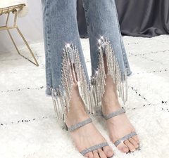 High-Waisted Chain Tassel Flare Pants