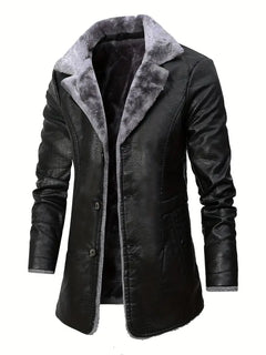 Plus Size Men's Faux Leather Business Coat for Winter