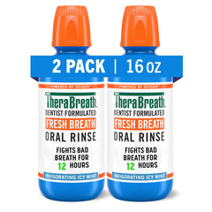 TheraBreath Fresh Breath Mouthwash Icy Mint Flavor Alcohol-Free 16 Fl Oz (Pack of 2)