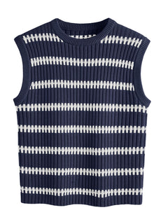 LILLUSORY Women Sweater Vest Sleeveless Sweater Tank Tops Crew Neck Knit Vest Tops Fall Trending Outfits 2024 SENavyBlue XL