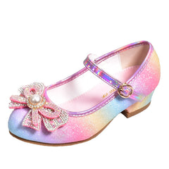 Girls' Round-Toe Leather High Heel Crystal Party Shoes