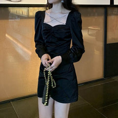Black Dress with French Collar and Long Sleeves