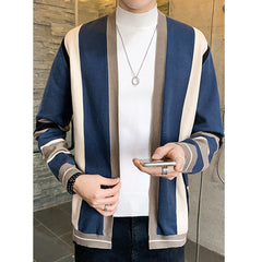 Men's Fashion Color-block Striped Knit Cardigan