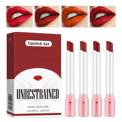 4 Colors Matte Lipstick Lip Tint Lip stain Labiales Mate Velvet Lipstick 24 hours Long Lasting & Waterproof Tube Lipstick Red Moisturizer Smooth Lip Stick Cosmetic