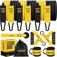 WALITO Resistance Bands Set - Exercise Bands with Handles Door Anchor Legs Ankle Straps for Heavy Resistance Training Physical Therapy Muscle Training Yoga Home Workouts