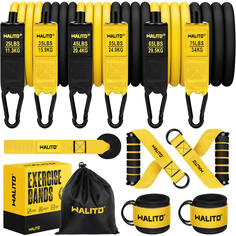WALITO Resistance Bands Set - Exercise Bands with Handles Door Anchor Legs Ankle Straps for Heavy Resistance Training Physical Therapy Muscle Training Yoga Home Workouts