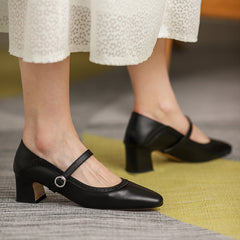 Vintage Floral Leather Mary Jane Heels with Block Heel