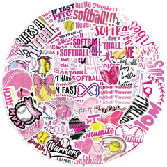 50PCS Pink Softball Stickers Sports Themed Party Stickers Softball Accessories Softball Gifts for Girls Vinyl Sticker Laptop Skateboard