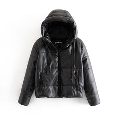 2019 Winter Fashionable Loose Faux Leather Hoodie