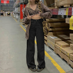 Loose Straight High Waist Corduroy Pants with Pockets
